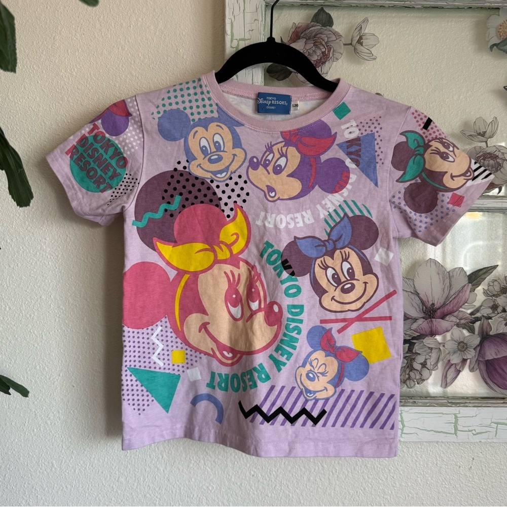 Disney Resort Tokyo Lavender Mickey & Friends Colorful Graphic Tee Kids 7/8